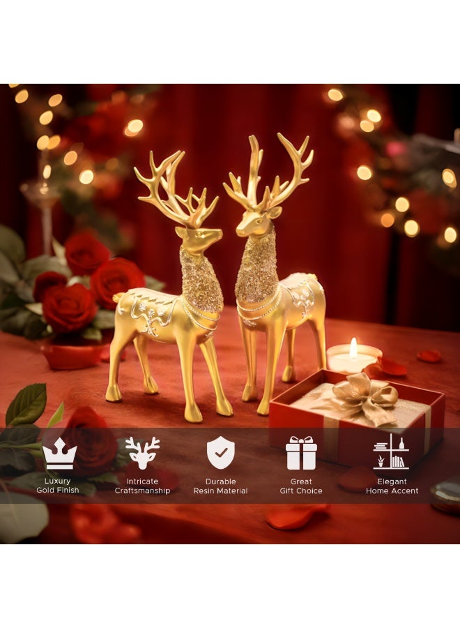 بيرام مجموعة الرنة الذهبية الفاخرة حجم كبير وصغير تماثيل رنة من الريزين مزينة بالكريستال ديكورات عيد الميلاد الراقية لزينة المنزل وعرض الطاولة والاحتفالات - Image 3